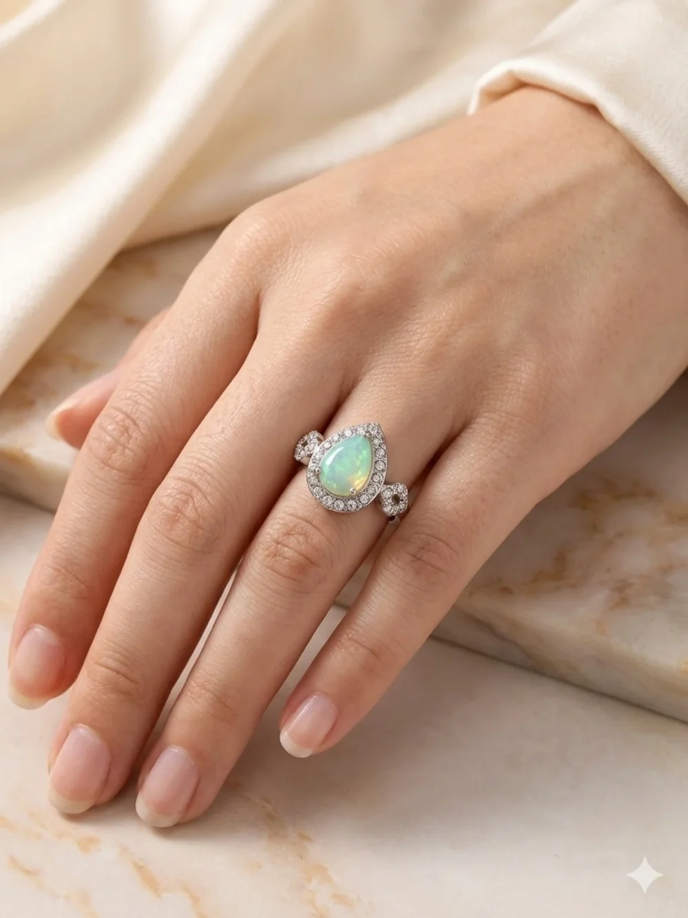 Vintage Teardrop Opal Rhinestone Ring Gold Tone Size 7.75 - Picture 3 of 4